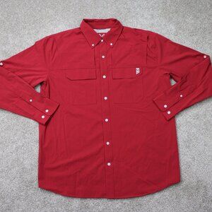 Huk Creekbed Shirt Mens Large Red Performance Fishing Nylon Stretch L/S Button